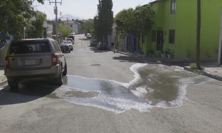 Dos semanas con una fuga de agua recorre varias calles de colonia Fidel Velásquez en Ramos