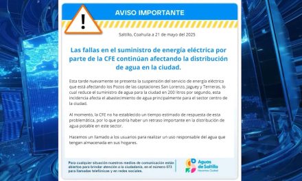 Fallas de CFE ocasionan  fallas en suministro de agua en Saltillo