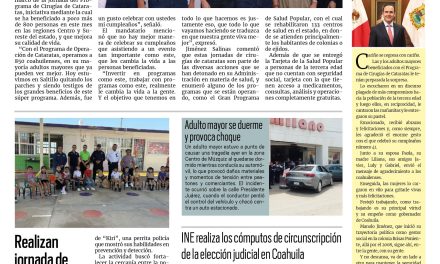 Portada RCG Carbonífera [13 de junio de 2025] Avanza el Programa de Operaciones de Cataratas en Coahuila; realizan jornada de proximidad en jardín de niños y más…