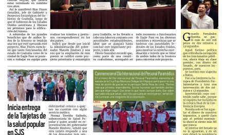 Portada RCG Carbonífera [25 de junio de 2025] México, Coahuila y Eagle Pass trabajan en ampliación del Puente Internacional II; inicia entrega de la Tarjetas de la salud popular en SJS y más…