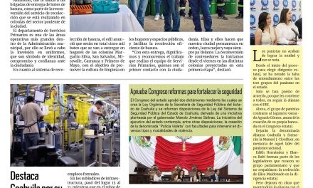 Portada RCG Centro [11 de junio de 2025] Carlos Villarreal inicia brigada de entrega de uniformes y botes de basura; mantienen obreros resguardo ante próxima subasta pública de AHMSA  y más…