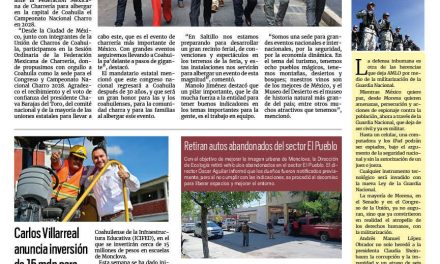 Portada RCG Centro [26 de junio de 2025] Manolo Jiménez concreta Campeonato Nacional Charro para Coahuila; Carlos Villarreal anuncia inversión de 15 mdp para escuelas de Monclova y más…