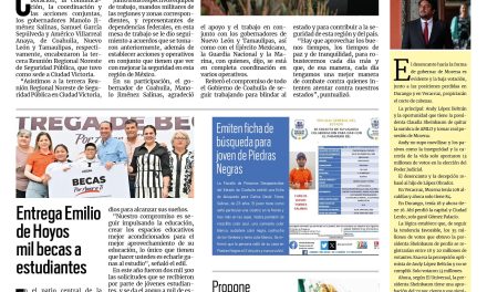 Portada RCG Fronteriza [4 de junio de 2025] Coahuila mantiene blindaje en los límites interestatales; entrega Emilio de Hoyos mil becas a estudiantes y más…