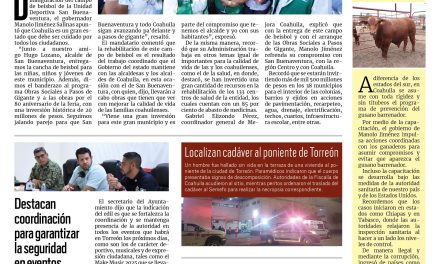 Portada RCG Lagunera [19 de junio de 2025] Obras sociales llegan a todas las regiones de Coahuila; destacan coordinación para garantizar la seguridad en eventos de Torreón y más…