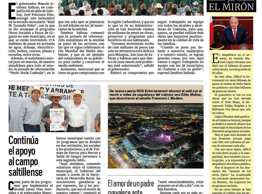 Portada RCG Media [15 de junio de 2025] Realiza Manolo Jiménez una productiva gira por Sabinas; Concluyen drenaje sanitario en diferentes colonias y más…