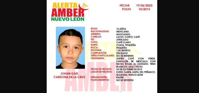 Actualizan Alerta Amber de Johan Gael a casi 10 años de su desaparición