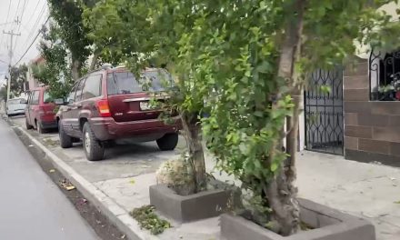 Obstruyen banquetas con vehículos en la calle Otilio González