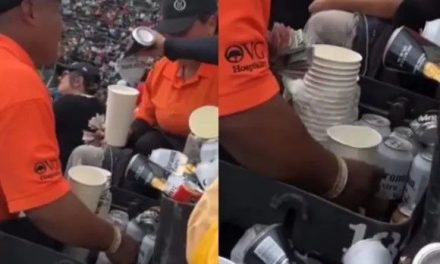 Video: Vendedores ‘bautizan’ las chelas con agua sucia durante la Nascar