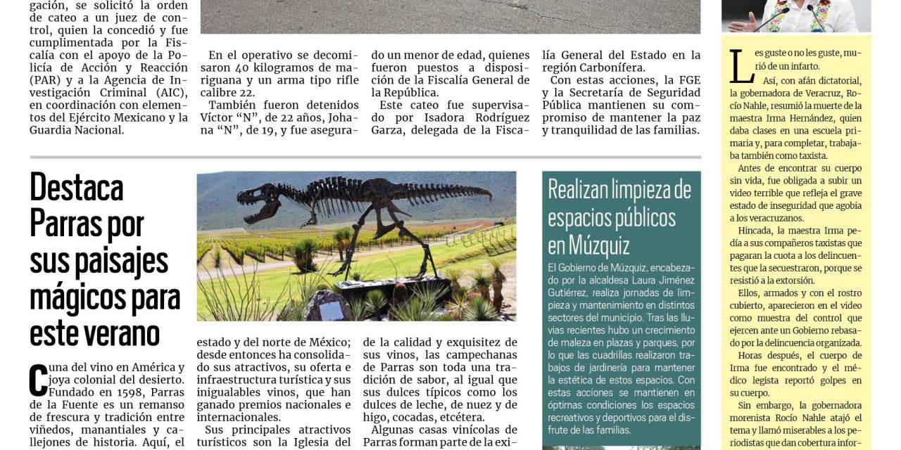 Portada RCG Carbonífera [30 de julio de 2025] Capacitan a elementos de PC y Bomberos de Múzquiz en incendios aeroportuarios; destaca Parras por sus paisajes mágicos para este verano y más…