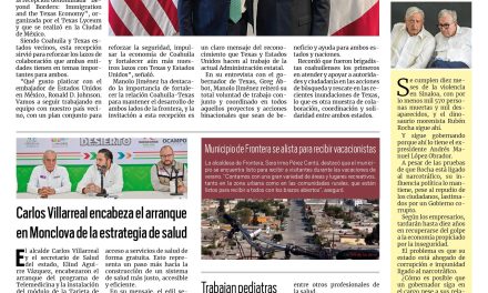 Portada RCG Centro [11 de julio de 2025] Plan con EE. UU. fortalecerá la seguridad y la economía: Manolo Jiménez; Carlos Villarreal encabeza el arranque en Monclova de la estrategia de salud y más…