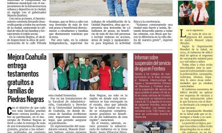 Portada RCG Centro [23 de julio de 2025] Carlos Villarreal supervisa obras en las colonias Independencia y Regina; Mejora Coahuila entrega testamentos gratuitos a familias de Piedras Negras y más…