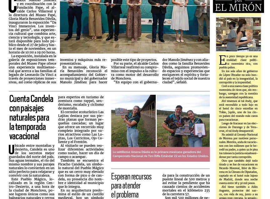 Portada RCG Centro [29 de julio de 2025] Carlos Villarreal inaugura la exposición ‘Da Vinci Immersive’; cuenta Candela con paisajes naturales para la temporada vacacional y más…