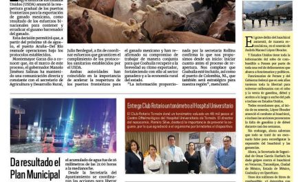 Portada RCG Lagunera [1 de julio de 2025] Reanudará Coahuila la exportación de ganado a EE. UU.; da resultado el Plan Municipal de Atención a Lluvias y más…