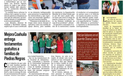 Portada RCG Lagunera [23 de julio de 2025] Entregan cascos certificados a motociclistas capacitados; Mejora Coahuila entrega testamentos gratuitos a familias de Piedras Negras y más…