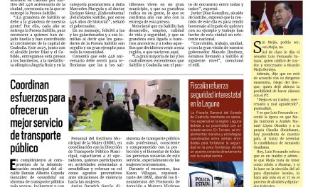 Portada RCG Lagunera [26 de julio de 2025] La grandeza de Saltillo radica en su gente: Manolo Jiménez; Protección Civil ofrece inspecciones gratuitas para prevenir riesgos en viviendas y más…