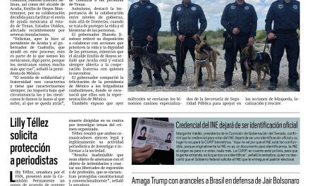 Portada RCG Nacional e Internacional [10 de julio de 2025] Sheinbaum reconoce a Manolo Jiménez y a Emilio de Hoyos por enviar ayuda a Texas; Lilly Téllez solicita protección para periodistas y más…