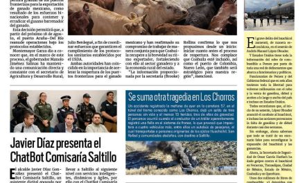 Portada RCG Media [1 de julio de 2025] Reanudará Coahuila la exportación de ganado a EE. UU.; Javier Díaz presenta el ChatBot Comisaría Saltillo y más…