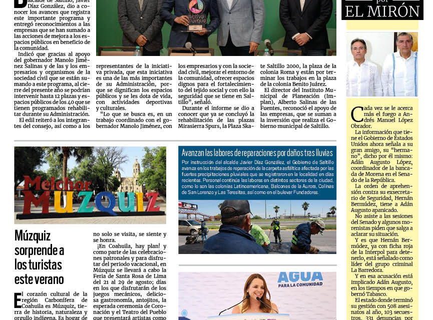 Portada RCG Media [22 de julio de 2025] Javier Díaz mantiene acciones del programa ‘Activa tu Parque’; Múzquiz sorprende a los turistas este verano y más…