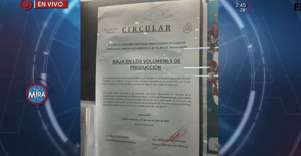 Anuncia Daimler Saltillo recorte de personal por baja en producción