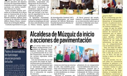 Portada RCG Carbonífera [19 de agosto de 2025] Mantiene Coahuila los mejores resultados en seguridad; alcaldesa de Múzquiz da inicio a acciones de pavimentación y más…
