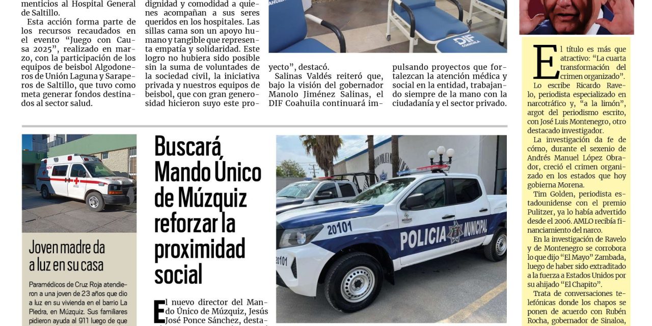 Portada RCG Carbonífera [25 de agosto de 2025] DIF Coahuila entrega aparatos a hospitales generales; buscará Mando Único de Múzquiz reforzar la proximidad social y más…