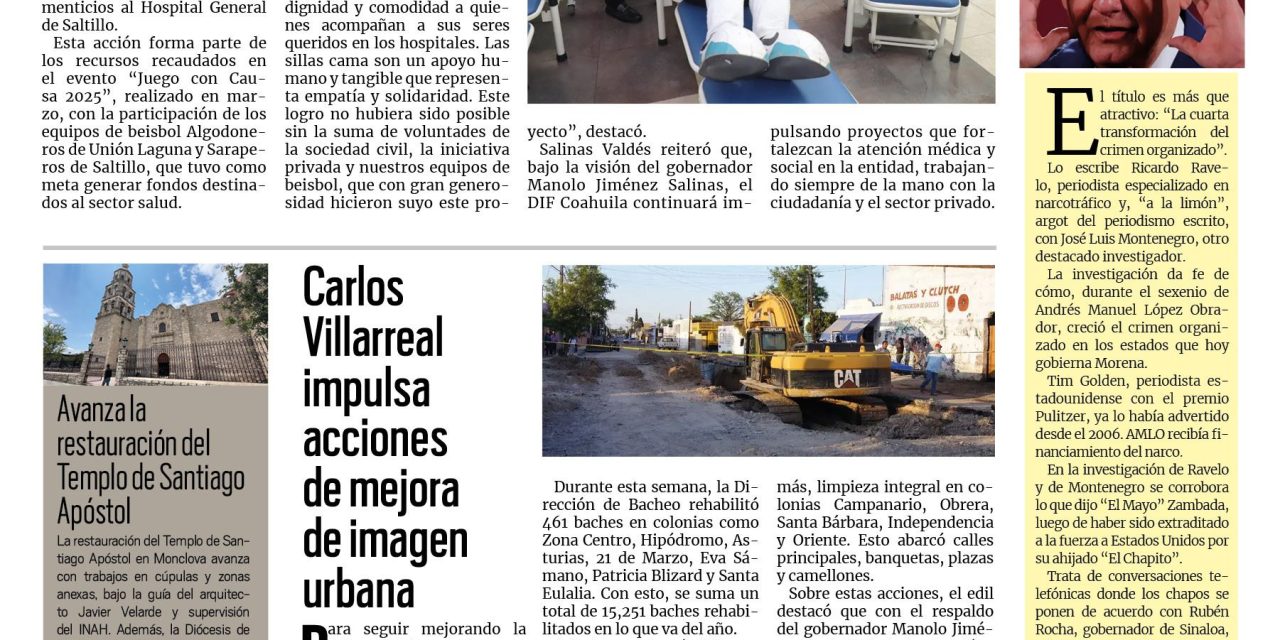 Portada RCG Centro [25 de agosto de 2025] DIF Coahuila entrega aparatos a hospitales generales; Carlos Villarreal impulsa acciones de mejora de imagen urbana y más…