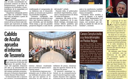 Portada RCG Fronteriza [01 de agosto de 2025] Manolo Jiménez mantiene grandes obras para todo el estado; cabildo de Acuña aprueba el informe de Tesorería y más…
