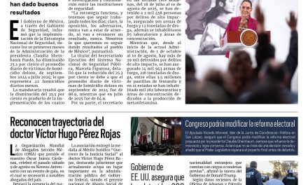 Portada RCG Nacional e Internacional [13 de agosto de 2025] A la baja los casos de homicidio doloso en el país; reconocen trayectoria del doctor Víctor Hugo Pérez Rojas y más…
