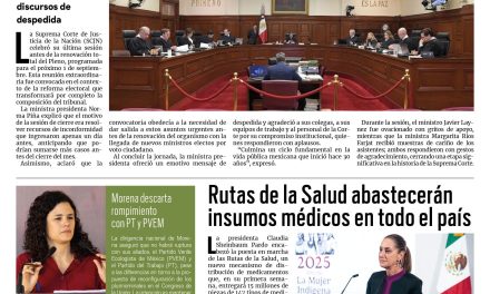 Portada RCG Nacional e Internacional [20 de agosto de 2025] SCJN lleva a cabo la última sesión previa a su renovación; rutas de la Salud abastecerán insumos médicos en todo el país y más…