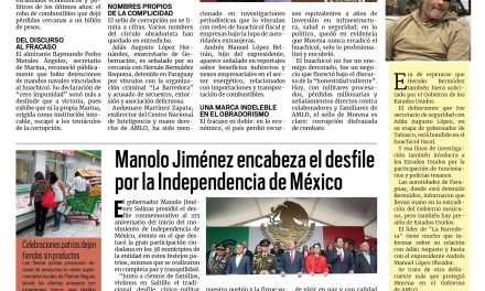 Portada RCG Fronteriza [17 de septiembre de 2025] Huachicol, sello de corrupción en gobiernos de Morena; Manolo Jiménez encabeza el desfile por la Independencia de México y más…