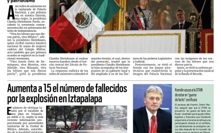 Portada RCG Nacional e Internacional [16 de septiembre de 2025] Histórico Grito de Independencia con la presidenta Claudia Sheinbaum; aumenta a 15 el número de fallecidos por explosión en Iztapalapa y más…