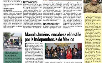 Portada RCG Media [17 de septiembre de 2025] Huachicol, sello de corrupción en gobiernos de Morena; Manolo Jiménez encabeza el desfile por la Independencia de México y más…