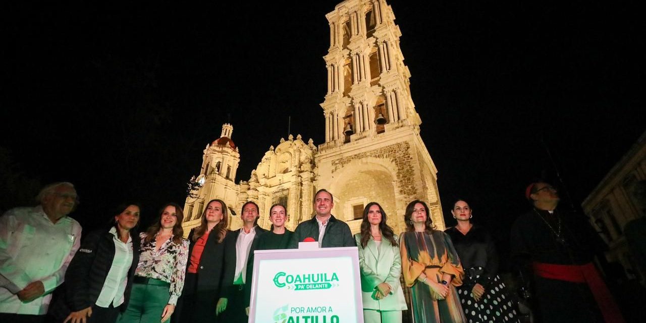 Gobierno de Coahuila e IP iluminan la Catedral de Santiago Apóstol