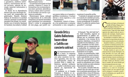 Portada RCG Centro [13 de octubre de 2025] Gobierno de Coahuila refuerza campaña contra el gusano barrenador; Gerardo Ortiz y Gabito Ballesteros hacen vibrar a Saltillo con concierto sold out y más…