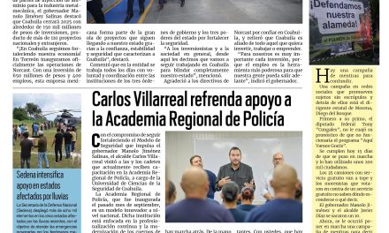 Portada RCG Centro [16 de octubre de 2025] Cerraremos el año con 150 mmdp en inversiones: Manolo Jiménez; Carlos Villarreal refrenda apoyo a la Academia Regional de Policía y más…