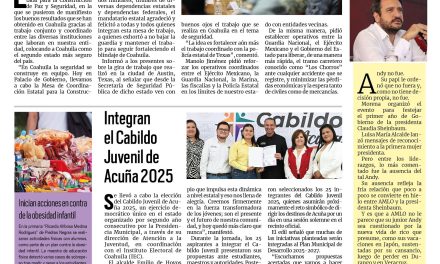 Portada RCG Fronteriza [4 de octubre de 2025] En seguridad seguimos con todo pa´delante: Manolo Jiménez;  integran el Cabildo Juvenil de Acuña 2025 y más…