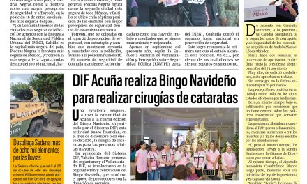 Portada RCG Fronteriza [27 de octubre de 2025] Coahuila tiene las ciudades más seguras de México; DIF Acuña realiza Bingo Navideño y más…