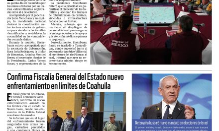 Portada RCG Nacional e Internacional [19 de octubre de 2025] Sheinbaum supervisa apoyos a comunidades afectadas por lluvias en Hidalgo; Confirma FGE nuevo enfrentamiento en límites de Coahuila y más…