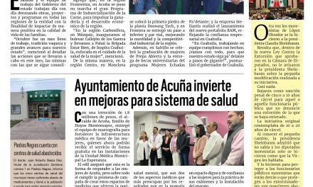 Portada RCG Fronteriza [1 de noviembre de 2025] Se concreta octubre como un mes de avances para Coahuila; Ayuntamiento de Acuña invierte en mejoras para sistema de salud y más…