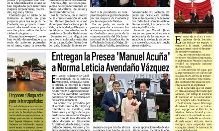 Portada RCG Fronteriza [26 de noviembre de 2025] Trabaja Coahuila para tener mujeres empoderadas, seguras y felices; entregan Presea Manuel Acuña al Mérito Ciudadano y más…