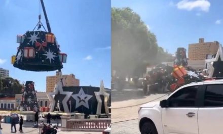 Grúa cae durante la instalación de un árbol de navidad en Brasil deja un muerto y un herido