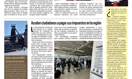 Portada RCG Centro [27 de diciembre de 2025] Invita Manolo Jiménez a visitar los pueblos mágicos de Coahuila; acuden ciudadanos a pagar sus impuestos en la región y más…