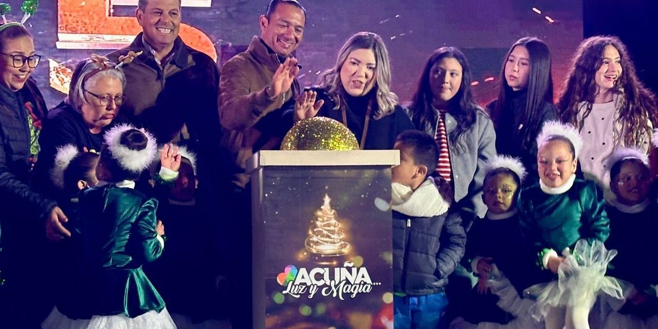 Encienden alcalde y autoridades el pino navideño