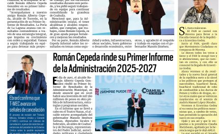 Portada RCG Lagunera [5 de diciembre de 2025] Manolo Jiménez reitera su compromiso con Torreón; Román Cepeda rinde su Primer Informe de la Administración 2025-2027 y más…