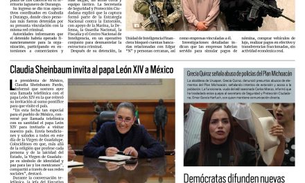 Portada RCG Nacional e Internacional [13 de diciembre de 2025] Ingresan a ‘El Limones’ al Altiplano; Claudia Sheinbaum invita al papa León XIV a México y más