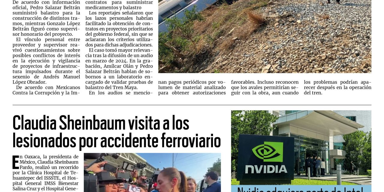 Portada RCG Nacional e Internacional [30 de diciembre de 2025] Amigo de hijo de AMLO fue proveedor del Tren Interoceánico; Claudia Sheinbaum visita a los lesionados por accidente ferroviario y más…
