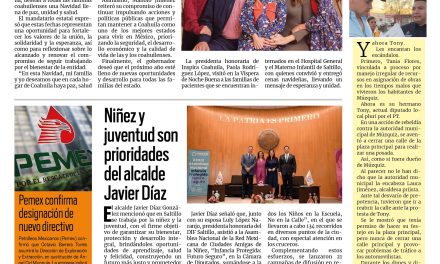 Portada RCG Media [25 de diciembre de 2025] Feliz Navidad, Coahuila: familia Jiménez Rodríguez; permanecerá en prisión; niñez y juventud son prioridades del alcalde Javier Díaz y más…