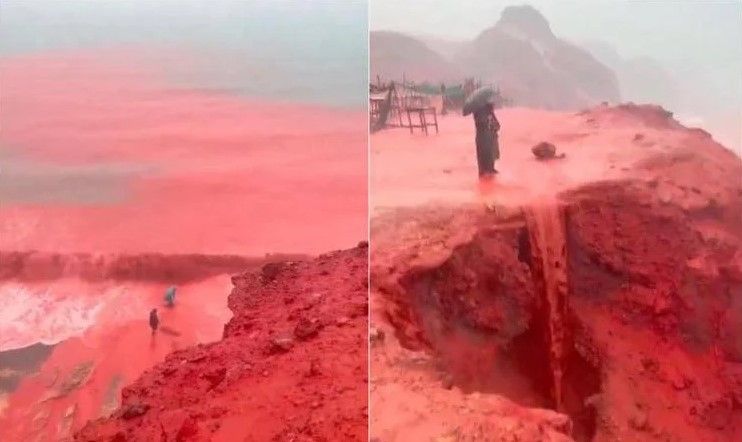 Lluvias tiñen de rojo la costa de la isla de Ormuz en Irán