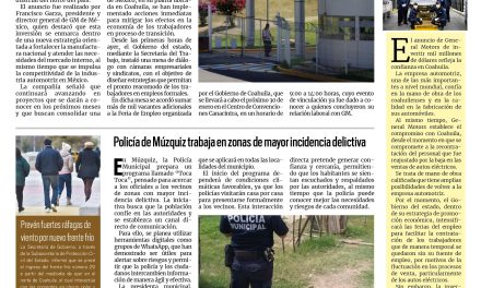 Portada RCG Carbonífera [17 de enero de 2026] GM mantiene compromiso para fortalecer proyectos industriales; Policía de Múzquiz trabaja en zonas de mayor incidencia delictiva y más…