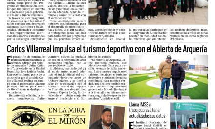 Portada RCG Centro [26 de enero de 2026] DIF Coahuila fortalece programas de alimentación escolar; Carlos Villarreal impulsa el turismo deportivo con el Abierto de Arquería y más…